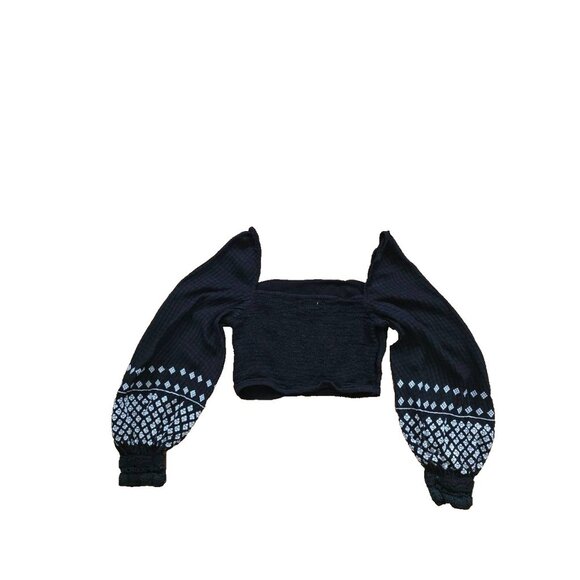 Rahi Women's Black Long-Sleeve Embroidered Square Neck Cropped Top XS A001532 - Picture 7 of 7